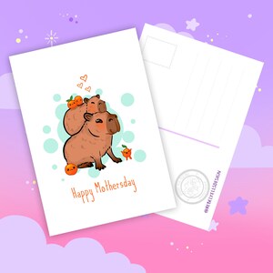 Cartão Capivara de Dia das Mães - Cartão Capy Fofo para Mãe - Cartão Postal Fofo com Animais para Mãe