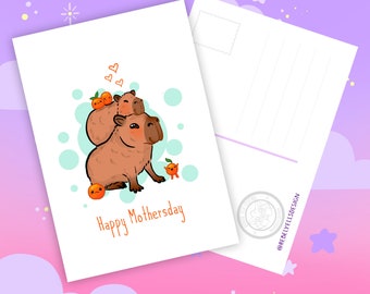 Moederdag Capybara Wenskaart - Kaart Schattige Capy voor Mama - Leuke Postkaart met diertjes voor Ma