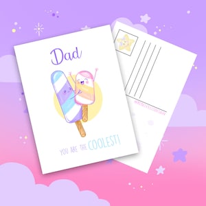 Cartão Kawaii para o Dia dos Pais - Cartão de Saudações Fofo para o Pai - Sorvete, o Picolé Mais Legal - Cartão Postal com Ilustração Engraçada para o Pai
