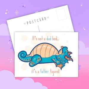 Cartão de felicitações do corpo do pai para o dia dos pais - Cartão de dragão gordo fofo para o pai - Cartão postal fofo com dragão engraçado épico mágico para o pai