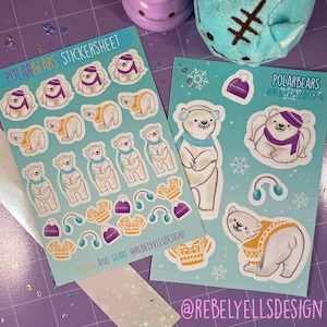 Kawaii Stickersheet Polarbear - Stickers IJsberen Truien Mutsen - Schattige geillustreerde beertjes