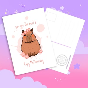 Carte de vœux Capybara pour la fête des Mères - Carte Capy mignonne pour maman - Carte postale mignonne avec des animaux pour maman