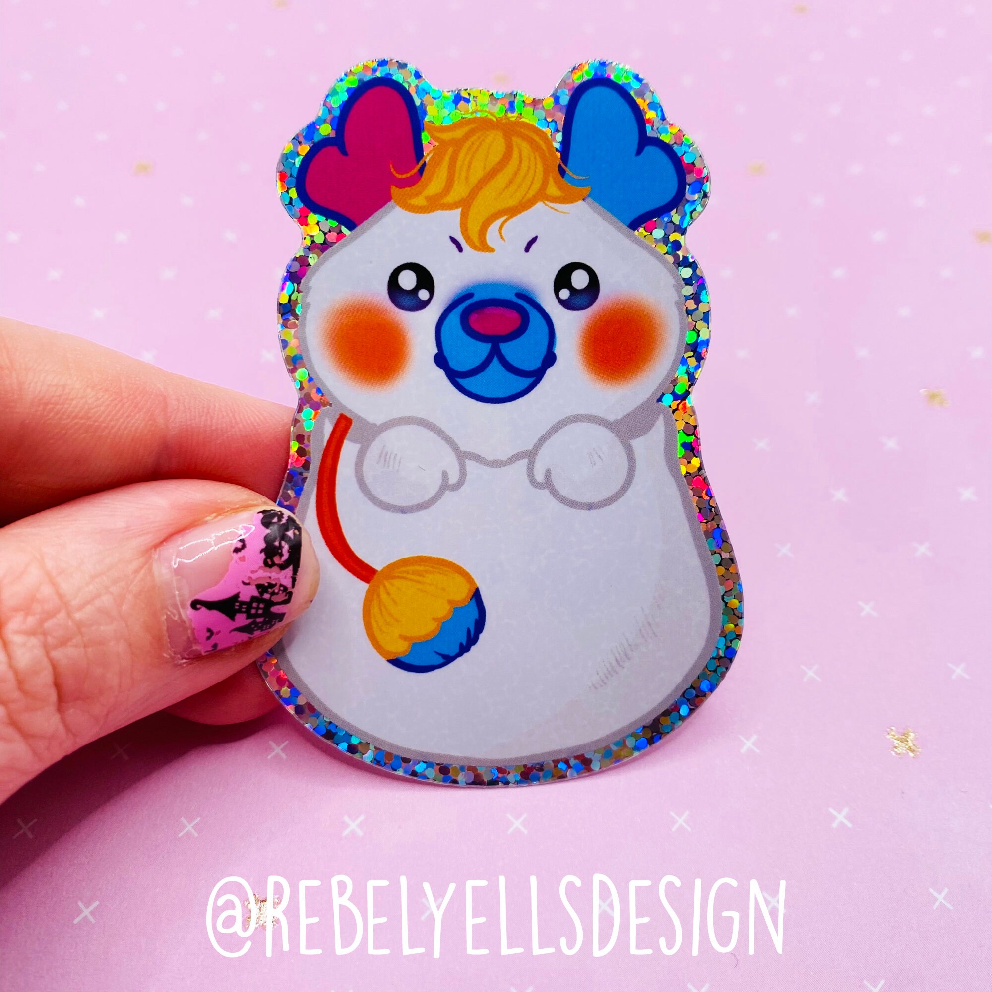 Puffball Glitter Sticker - Kawaii 80s Plush Toy Decal - Cute Gift 80s ...