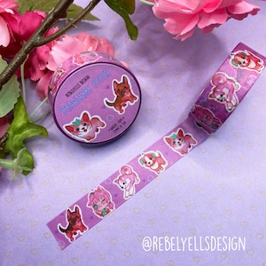 Washi Tape Strawberry Dog - Rose 15mm x 5m - ruban adhésif décoratif pour bricolage animal mignon - kawaii animal chien chiot
