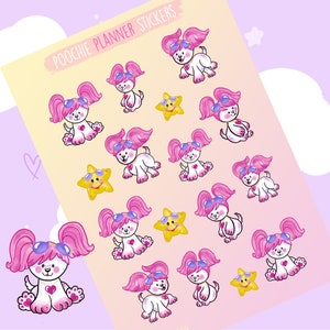 Poochie Sticker Sheet - 80's Animal Dog Star Pooch Drawing - Childrens Animal Illustration - Journal Planner Notebook Deco