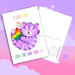 Pride Card - 10x15cm / A6 - Étoile arc-en-ciel Yellie avec texte - Happy Pride - Carte postale LGBTQ+ - chat kawaii mignon et drôle