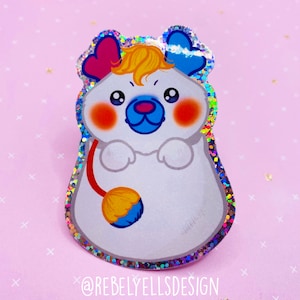 Adesivo Puffball Glitter - Kawaii 80s Plush Toy Decal - Presente Bonito 80s Vinyl Fantasy Decoration - Brinquedos dos anos 80