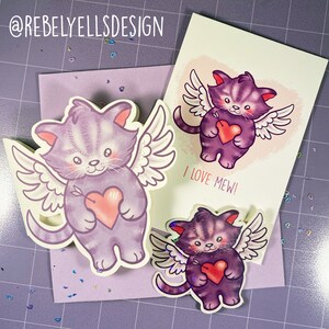 Kawaii Valentine Kitten Card Pack - Tarjeta de postal Gato pegatina gratis - Para su