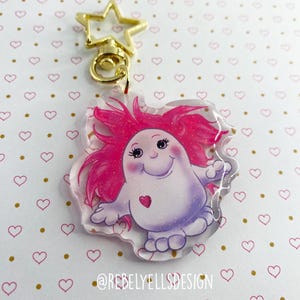 Keychain Snugglebumms - Cute Kawaii Acrylic Pendant - Cute Illustration 80&#39;s toy - Silver Keyring