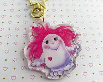 Schlüsselanhänger Troeliewoelie – süßer Kawaii-Acryl-Anhänger – süße Illustration 80er-Jahre-Spielzeug – goldener Stern-Schlüsselanhänger