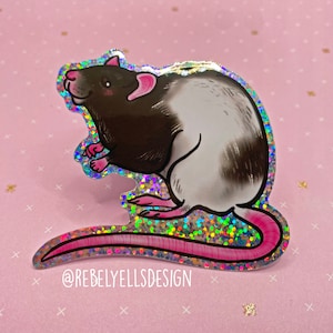 Glitter Holo Rat Sticker - Kawaii Rat - Mignon petit animal de compagnie - Propriétaire de rat - Crazy Rat Lady Gift