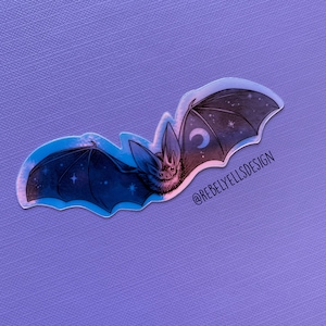 Zilver Holo Vleermuis Nacht Sticker - Tattoo Design Sterrenhemel Hekserij Heks Sticker - Neo-traditional Illustratie Halloween Scary