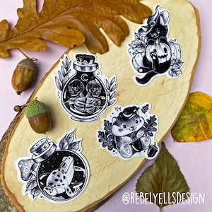 Halloween Stickers Stickerpack Hekserij Magisch Zwarte Kat Kikker Pompoen Skelet Toverdrank