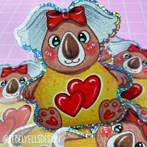 Adesivo de glitter de coala secreto doce - decalque de urso mágico kawaii dos anos 80 - presente fofo decoração de fantasia de vinil dos anos 80 - brinquedos dos anos 80