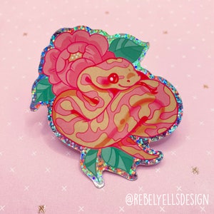 Glitzeraufkleber Rosa Gelbe Schlange - Bananenboa Constrictor - Vinyl Holografische Aufkleber