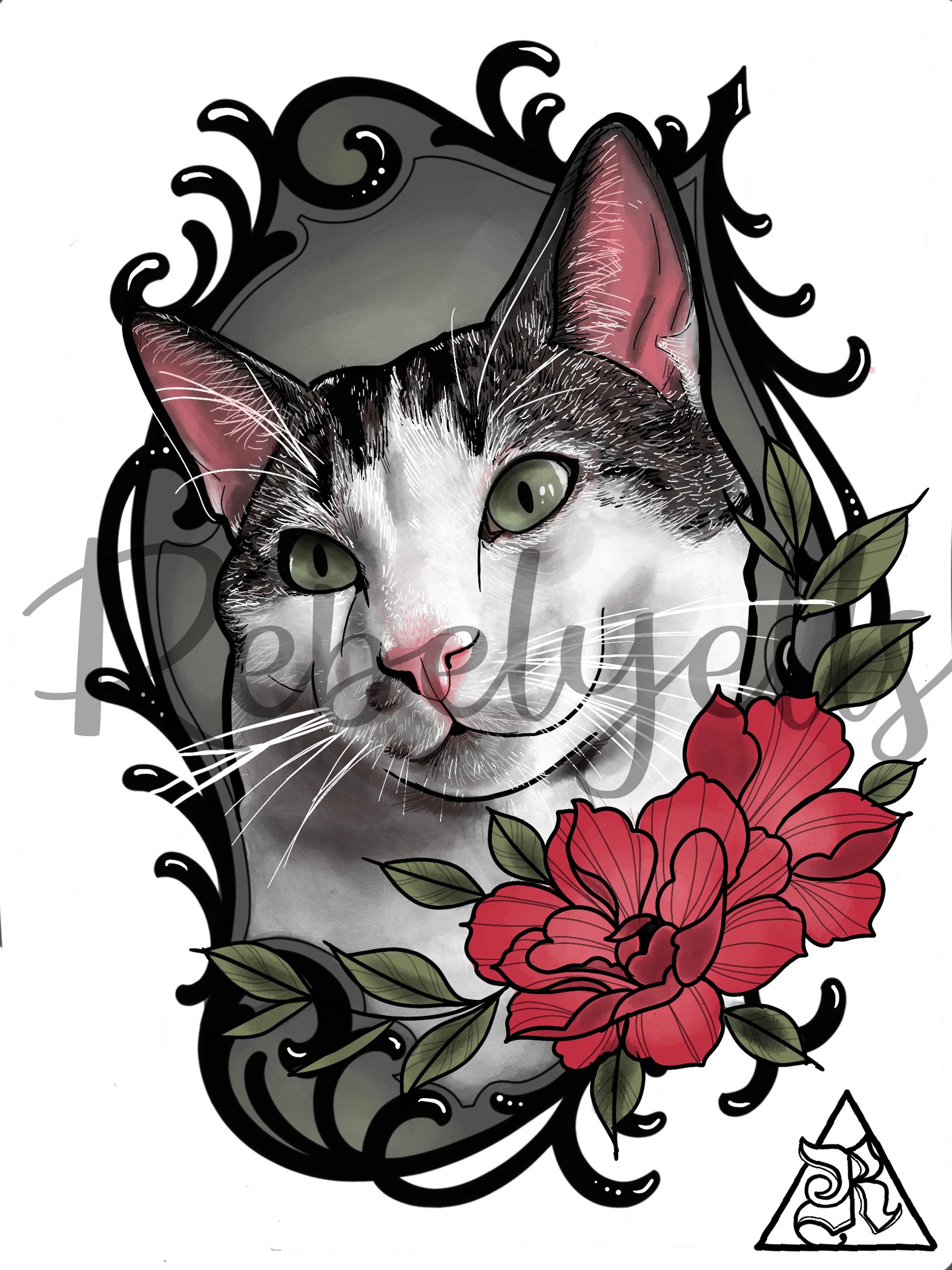 Neo-traditional Pet Portrait Tattoo Style Animal Portrait - Etsy