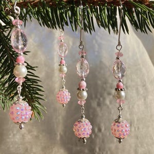 Miniature Christmas ornament set, Pink raspberry ornament, Glass crystal ornament, Handmade hook, Crystal Suncatcher, Pink Xmas ornament
