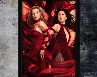 VILLANELLE & EVE | A4 | 13x18cm | Digital Art Print | Killing Eve | Fanart | Portrait | Artwork | Villaneve | Sandra Oh | Jodie Comer