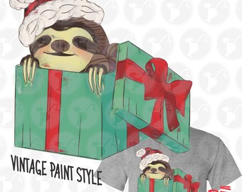 Christmas Sloth in a box, PNG - Digital Download Only