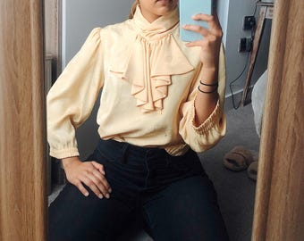 vintage blouse - patterned blouse - yellow silk - white blouse - vintage yellow blouse - silk shirt - silk blouse - floral blouse - vintage