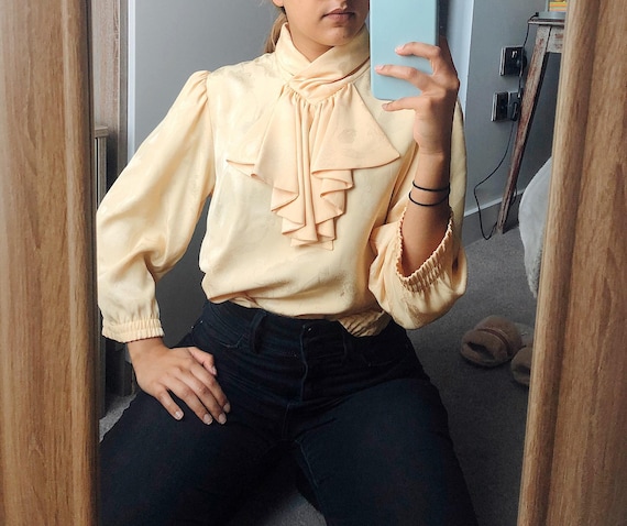 Vintage blouse - patterned blouse - yellow silk - white blouse - vintage yellow blouse - silk shirt - silk blouse - floral blouse - vintage