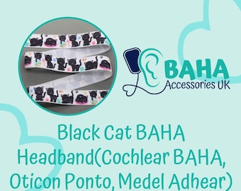 BAHA Accessories UK - Black Cat Headband (Cochlear BAHA, Oticon Ponto & Medel Adhear)