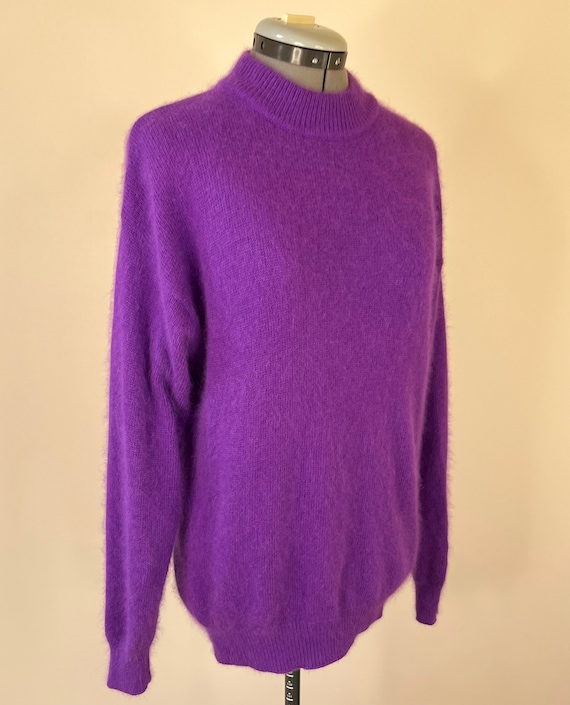 Vintage 1990s Angora Rabbit Hair Wool Purple Swea… - image 8