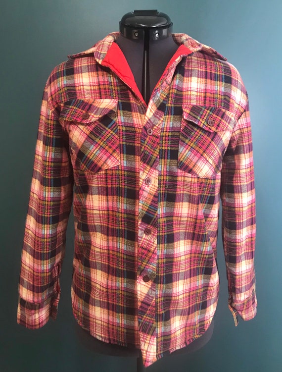 Vintage 1980s Plaid Flannel quilted jacket coat S… - image 2