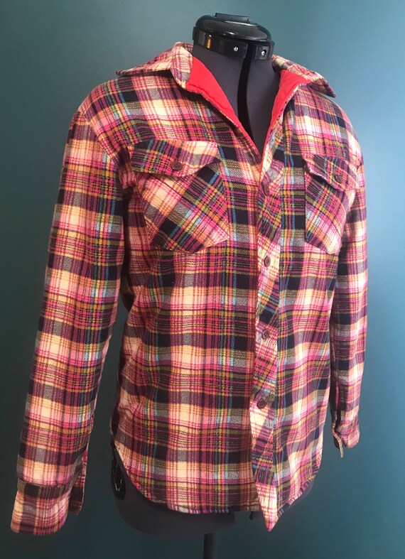 Vintage 1980s Plaid Flannel quilted jacket coat S… - image 7