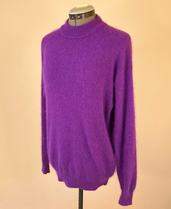 Vintage 1990s Angora Rabbit Hair Wool Purple Swea… - image 4