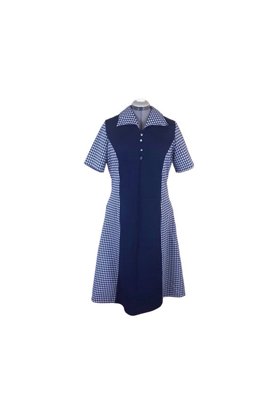 Vintage 1960s 1970s Gingham Plaid Dress XL Women’… - image 1