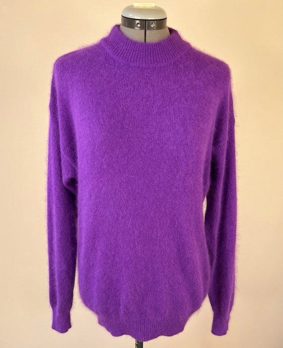 Vintage 1990s Angora Rabbit Hair Wool Purple Swea… - image 3