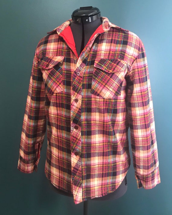 Vintage 1980s Plaid Flannel quilted jacket coat S… - image 3