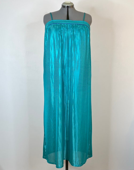 Vintage 1980s 70s Aqua Green Blue Purple Negligee… - image 2