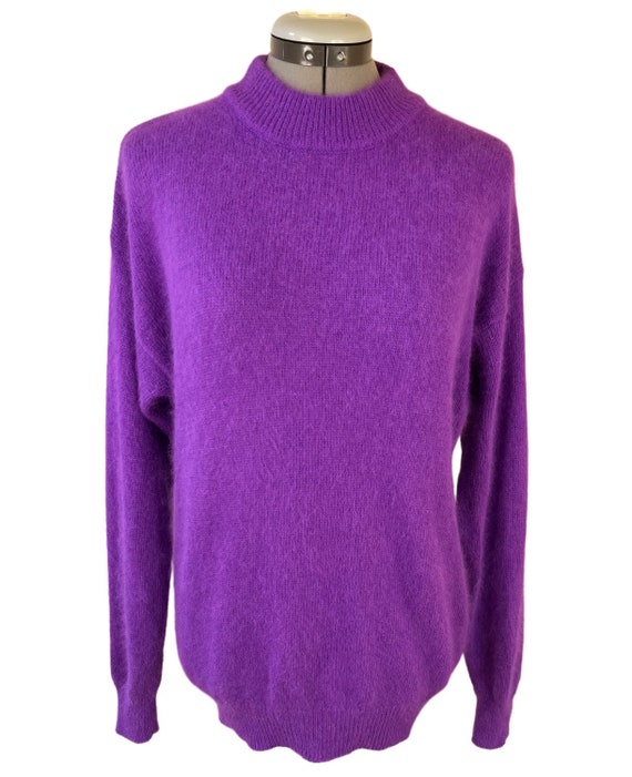 Vintage 1990s Angora Rabbit Hair Wool Purple Swea… - image 2