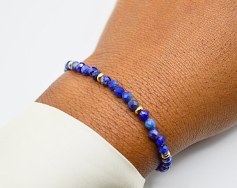 Bracelet de perles naturelles lapis-lazuli facettées, bracelet femme, bohème chic, personnalisable, bracelet lithothérapie, cadeau de noël