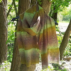 Striped Blanket Scarf Knit 79&quot; x 13&quot; Gradient Color Scarf - 100 % Wool Very Long Scarf Unisex Wide Scarf - Hand Knit Oversized Scarf