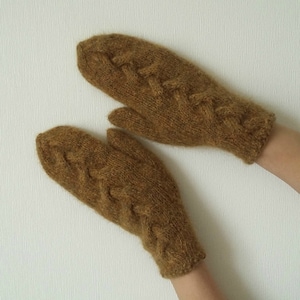 Mustard Alpaca Mittens for Women - Ocher Knit Mittens Mohair Hand Knit Women Mittens - Cable Knit Mittens Chunky Knit Mittens Soft Mittens