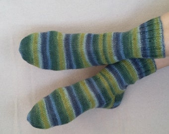 Green Merino Wool Socks Women - Wool Boot Socks Knitted Striped Socks - Casual Socks Multi-colored Socks Colorful Socks - Thin Wool Socks