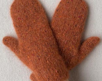Rust Tweed Alpaca Mittens Women - Fox Color Ginger Terracotta Merino Wool Soft Fluffy