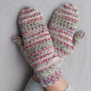 Mohair Mittens Women Multicolor - Knit Ornaments Mittens Striped Mittens Jacquard Mittens - Merino Wool Knitted Mittens