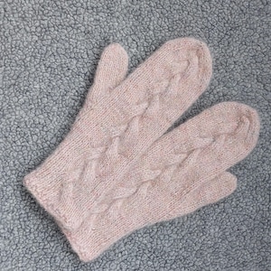 Pink Alpaca Mittens for Women - Mohair Mittens Hand Knit Women Mittens - Cable Knit Mittens Soft Mittens Fluffy Melange Mittens