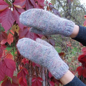 Gray Mohair Mittens Women - Knit Melange Mittens Fluffy Mittens- Merino Wool Knitted