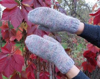 Gray Mohair Mittens Women - Knit Melange Mittens Fluffy Mittens- Merino Wool Knitted Mittens Cable Knit Mittens