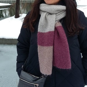 Colorblock Mohair Knit Scarf: Fluffy Winter Scarf, 7&quot; x 79&quot;