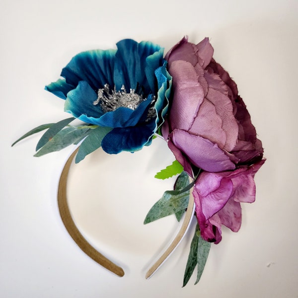 Festival faux flower headband | crown | blue flower headband | teal headband | Wedding | christening