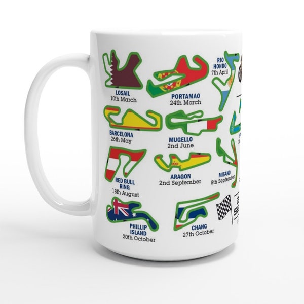 2024 MotoGP Circuit & Flag XL 15oz Calendar Mugs - Motorcycle 2024 Season Fixture Mugs - All Moto GP Races