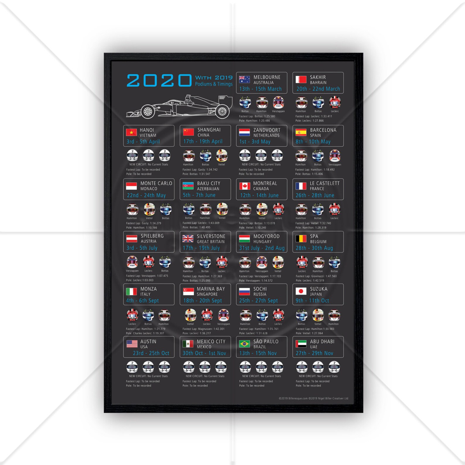 2020 Season Formula 1 Information wall calendar F1 poster | Etsy