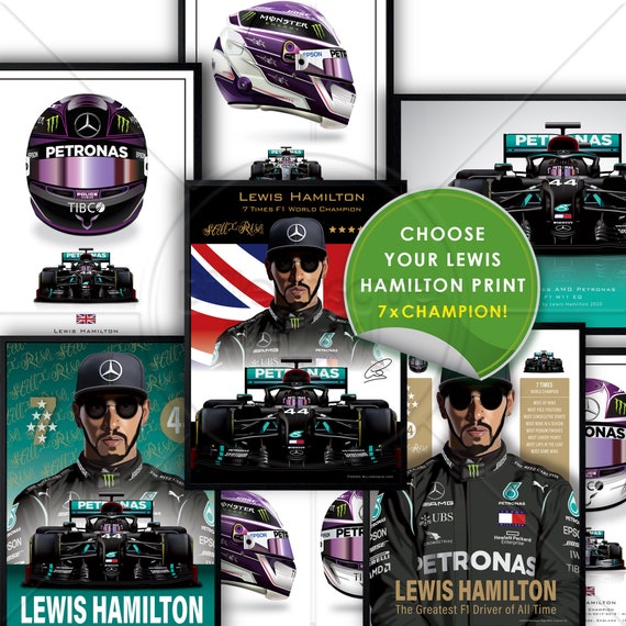 Lewis Hamilton 7 X Formula 1 World Champion 2020 F1 Grand Prix Wall Art  Poster Illustration 