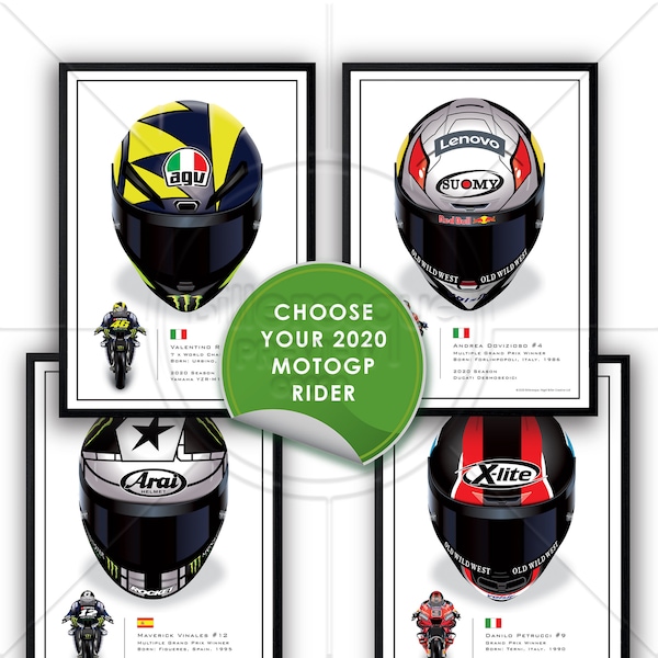 MotoGP Rider's Helmen 2020 - Moto GP Wall Art Poster Illustratie